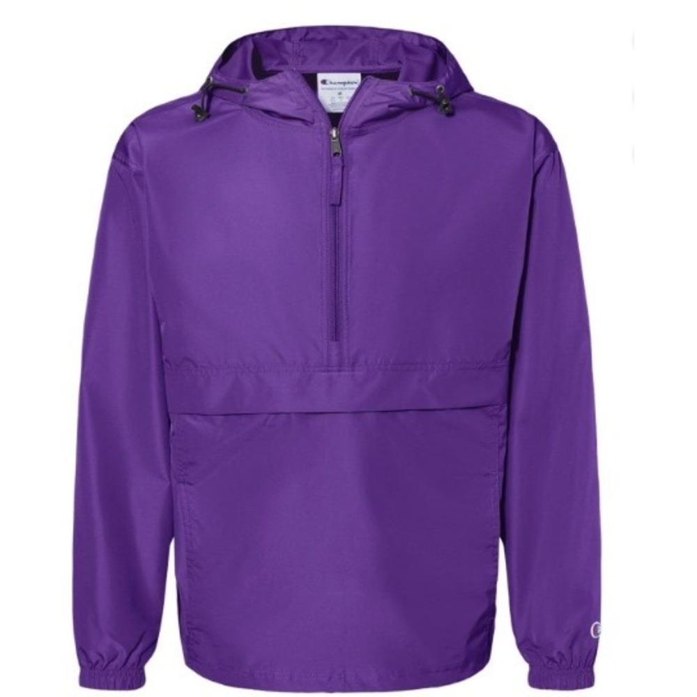 Champion Packable Anorak Unisex XL Purple Half Zip Windbreaker Jacket